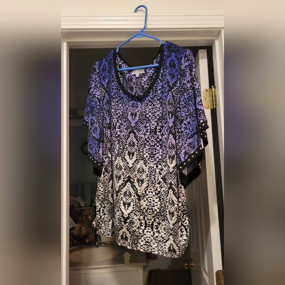 JM Collection butterfly top purple/black XL